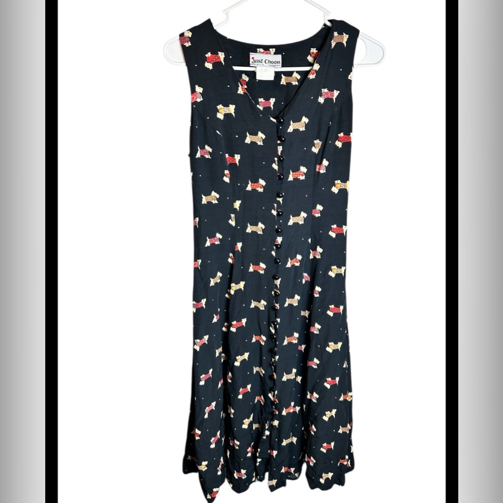 Vintage 90s Just Choon Scottish Terrier Dog Button Dress Size Small